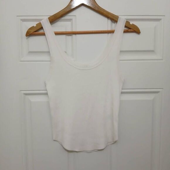 Babaton aritzia women medium white fitted ribbed stretch tank top shirt stretch - Picture 1 of 7